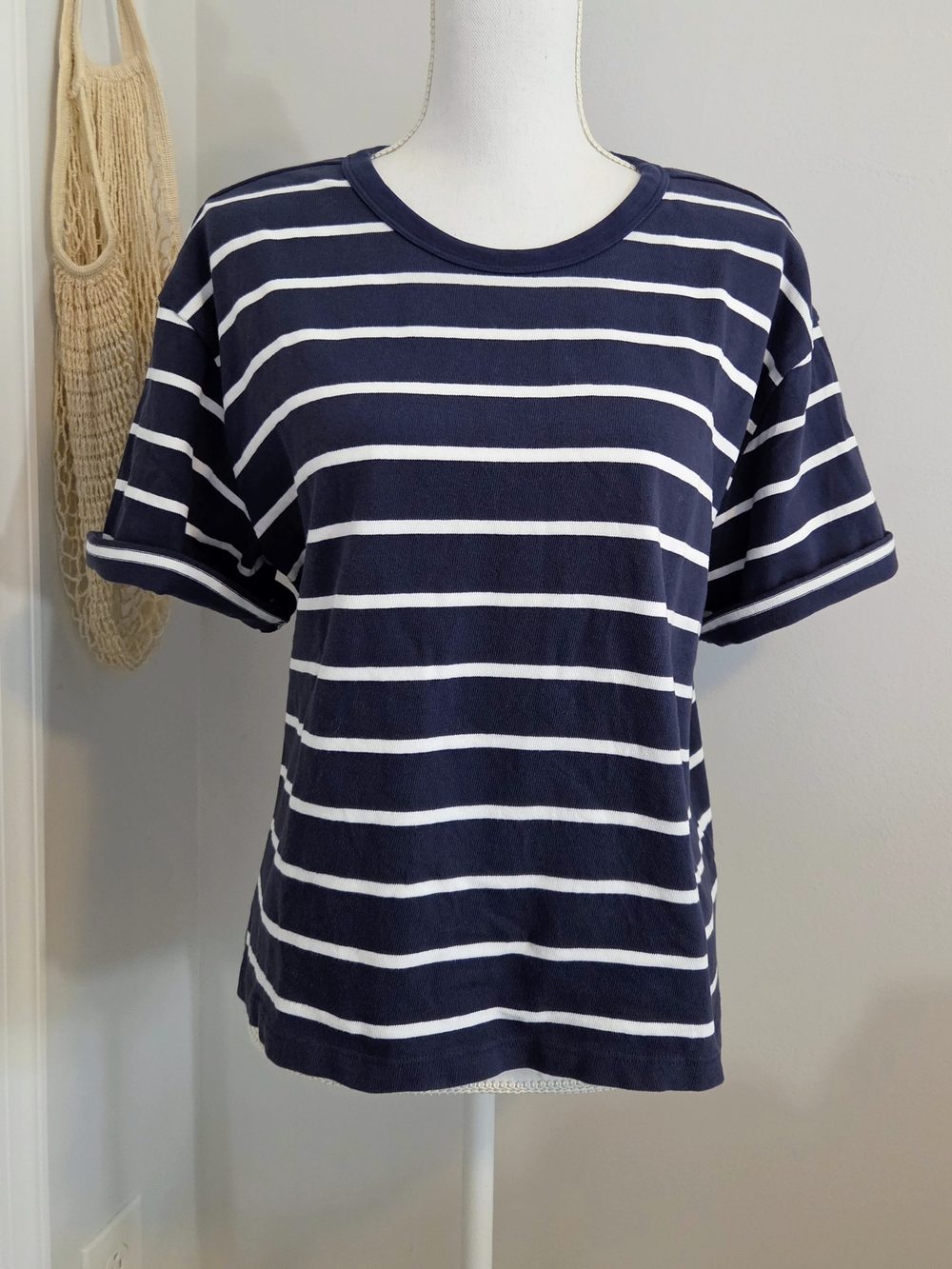 AYR The Practice Tee Dime Knit Short Sleeved Tee Shirt - Navy White Stripe - XL - Picture 2 of 14